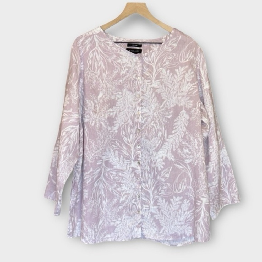 TAHARI Women's Mauve Patterned Button-Down Linen Shirt
